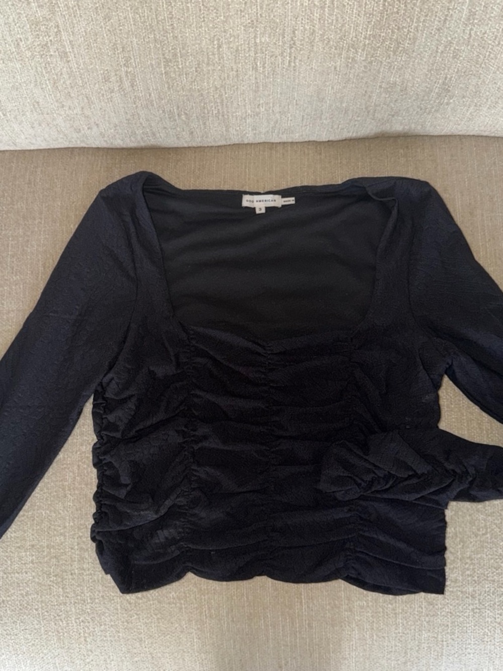 Good American Black Ruched square Neck Long Sleeve Top